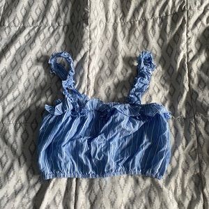 striped blue and white crop with ruffle straps